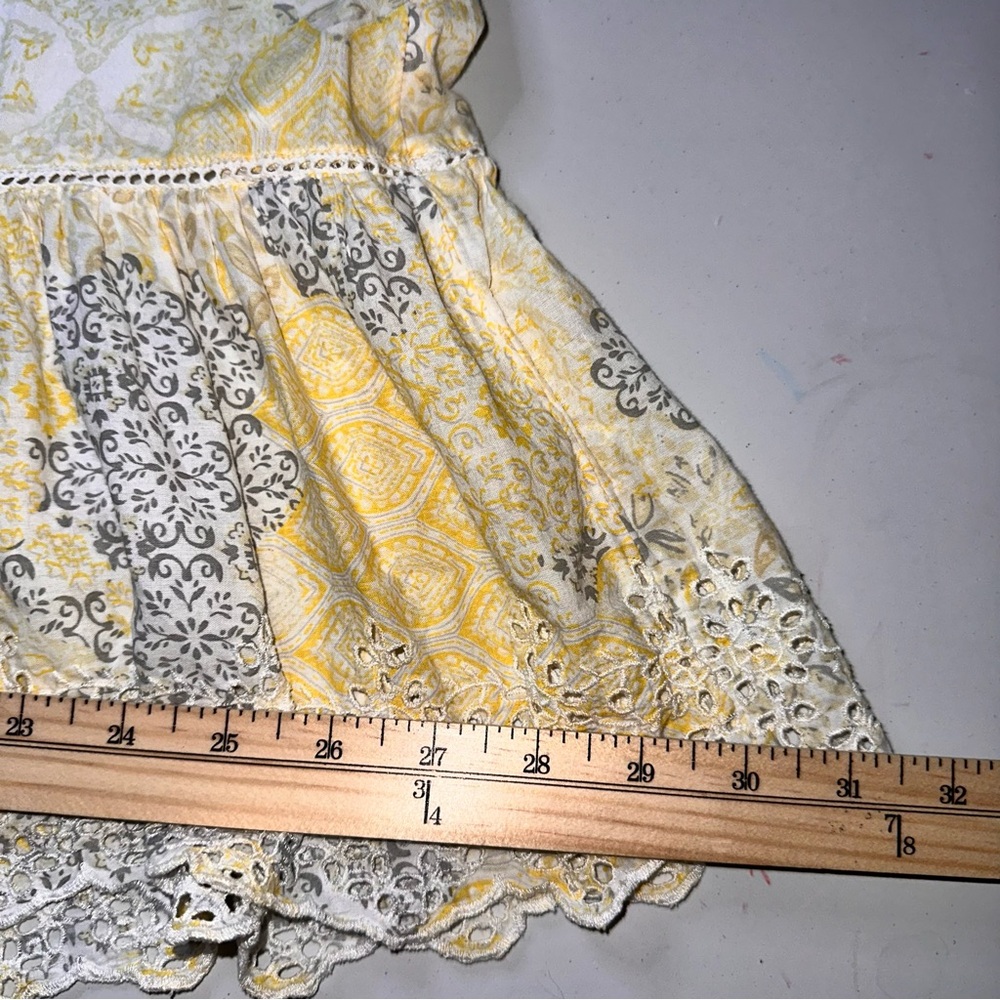 Rachel Zoe Dress Sz Sm? Yellow Eyelet Lace Detail Midi Prairie Cottage Core Boho - Picture 10 of 14